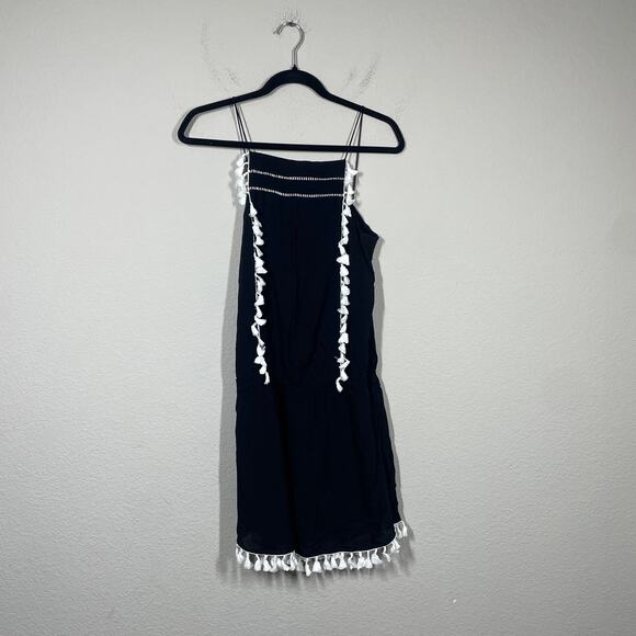 Sofia by Vix Medium Jodie Sheath Dress Swim Cover Up Black Pom Spaghetti Straps - Picture 2 of 9